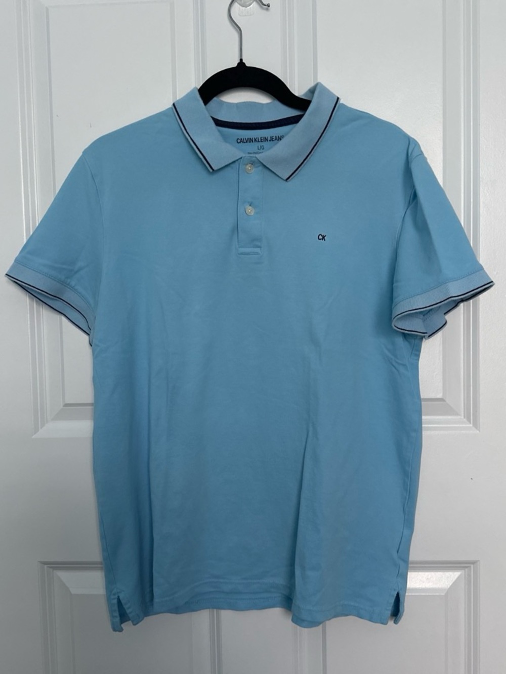 Calvin Klein Jeans Sky Blue Polo with Contrast Tipping Slim Fit Sz Large
